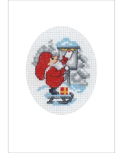 Broderikit Nisse med post julekort 9 x 13 cm