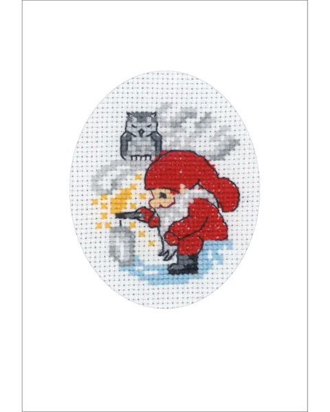 Broderikit Nisse tænder lys julekort 9 x 13 cm