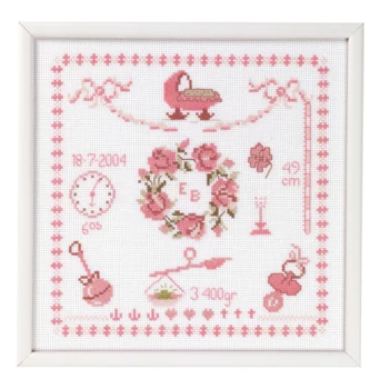 Broderikit Fødselsminde pige 25 x 25 cm