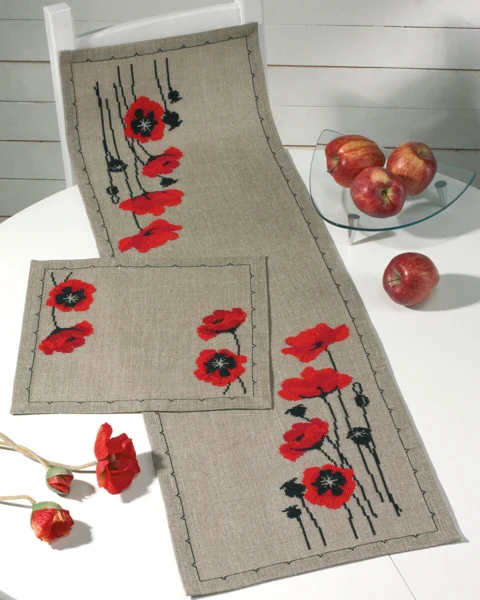 Broderikit Titel: Valmue på natur 36 x 117 cm