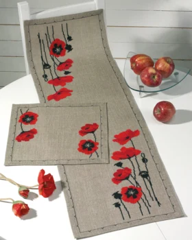 Broderikit Titel: Valmue på natur 36 x 117 cm