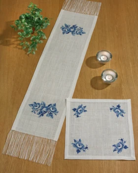 Broderikit Blå roser 27 x 126 cm