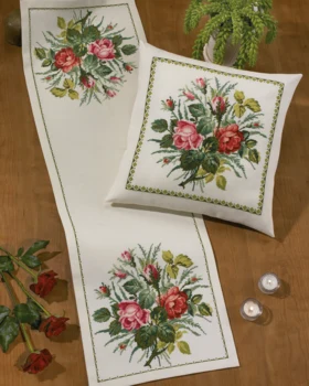Broderikit Rosa og røde roser 43 x 43 cm