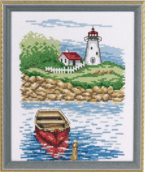 Broderikit Fyrtårn & jolle 17 x 21 cm
