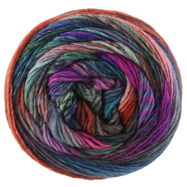 Lana Grossa Colorissimo 222 Jeansblå/Aubergine/Pink/Orange/Laksefarvet/Grå/Mørkegråviolet/Grå-/Mørkegrøn