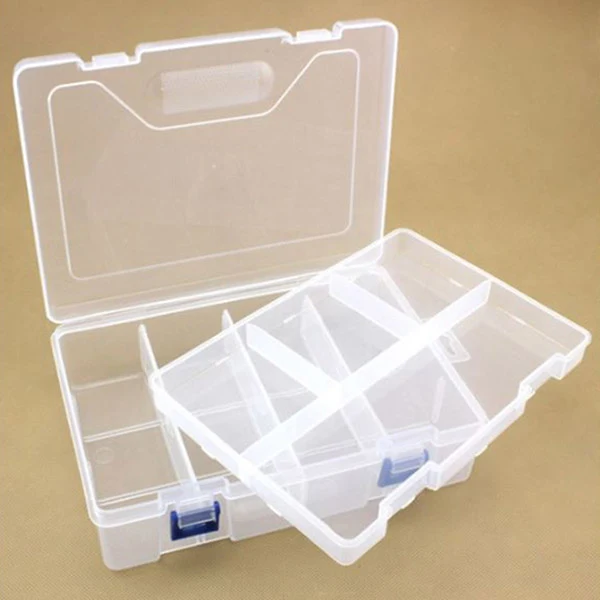 HobbyArts Plastboks med låg, transparent, 23x16 cm, 8 rum