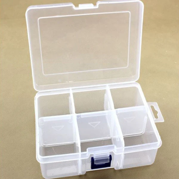 HobbyArts Plastboks med låg, transparent, 16,5x12 cm, 6 rum