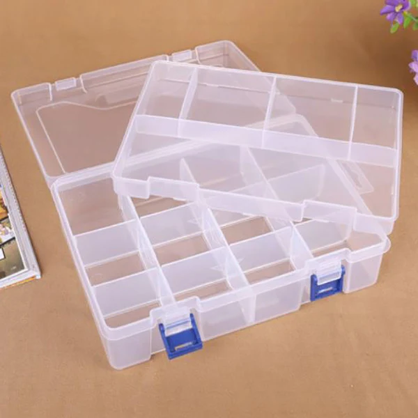 HobbyArts Plastboks med låg, transparent, 23x16 cm, 16 rum
