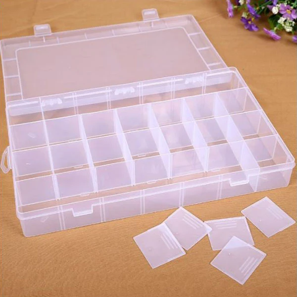 HobbyArts Plastboks med låg, transparent, 34,5x22 cm, 28 rum