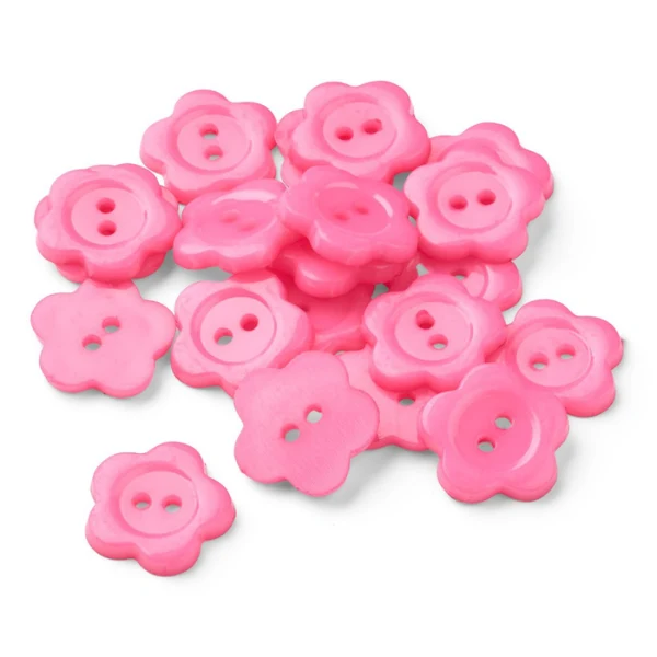 HobbyArts Plastikknapper, Pink Blomst, 15 mm, 20 stk