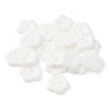 HobbyArts Plastikknapper, Hvid Blomst, 15 mm, 20 stk
