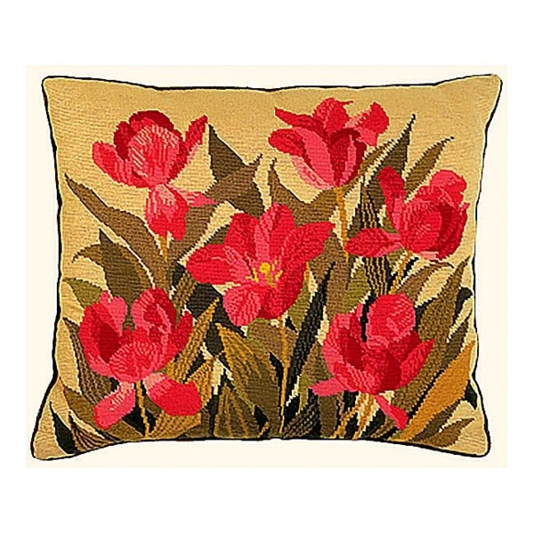 Broderikit Pude Blårøde tulipaner