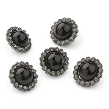 HobbyArts Rhinstens- og Perleknapper, Sort, 12 mm, 5 stk