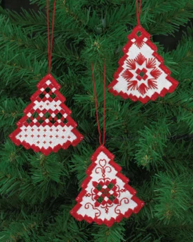 Broderikit Hardanger juletræ rød x 3 7,5 x 8 cm