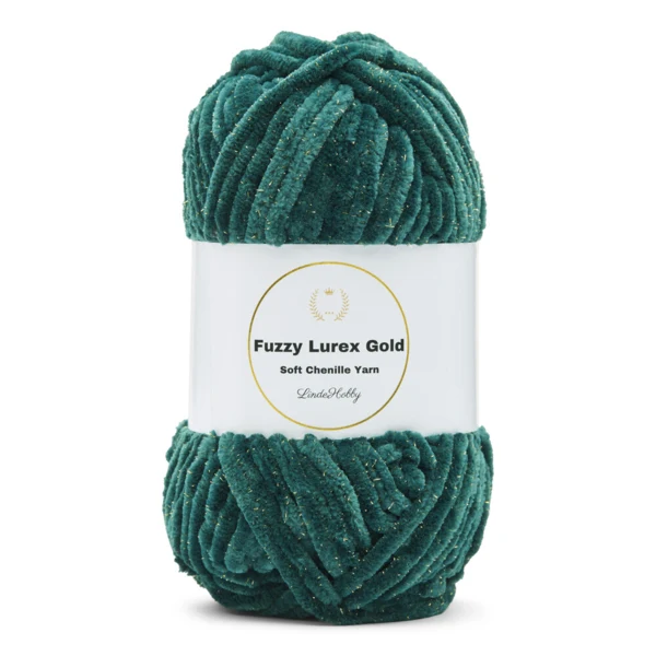 LindeHobby Fuzzy Chenille Gold Lurex 46 Andegrøn