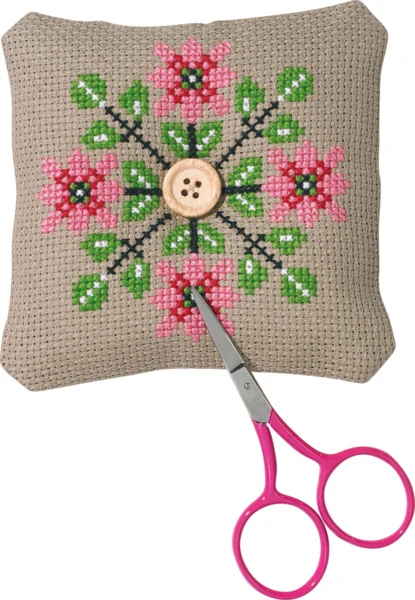 Broderikit Nålepude blomster / blade 11x11 cm