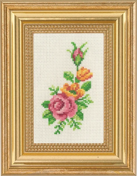 Broderikit Rose og gule blomster 9 x 14 cm