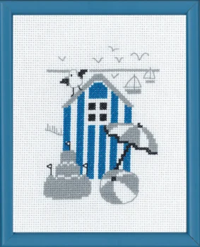 Broderikit Blåt badehus R5741 18 x 14 cm