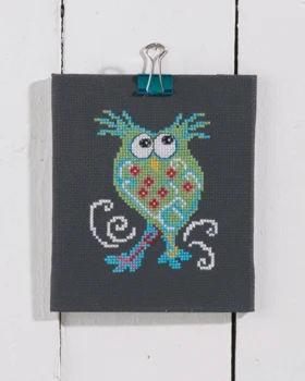 Broderikit Grøn ugle 11 x 13 cm