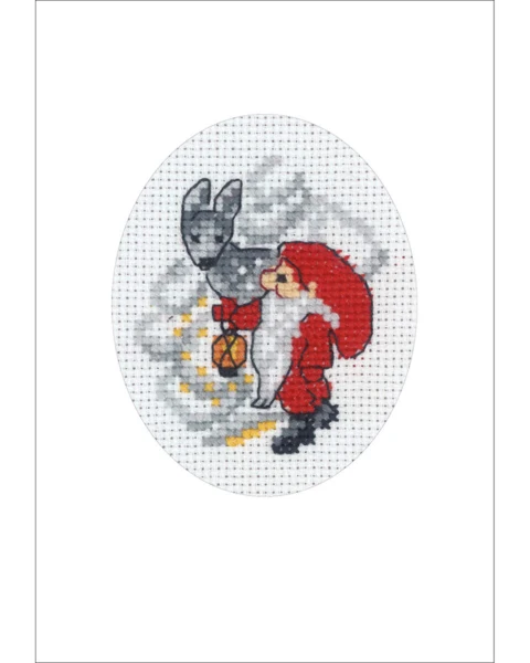 Broderikit Nisse og rådyr julekort 9 x 13 cm