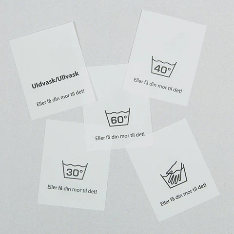 Labels med vaskeanvisning
