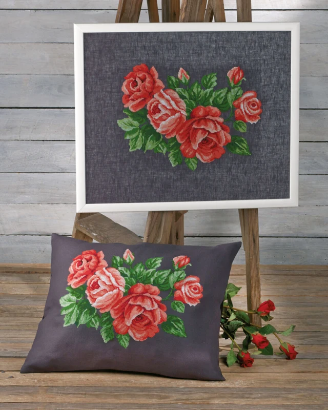Broderikit Røde roser 53 x 43 cm
