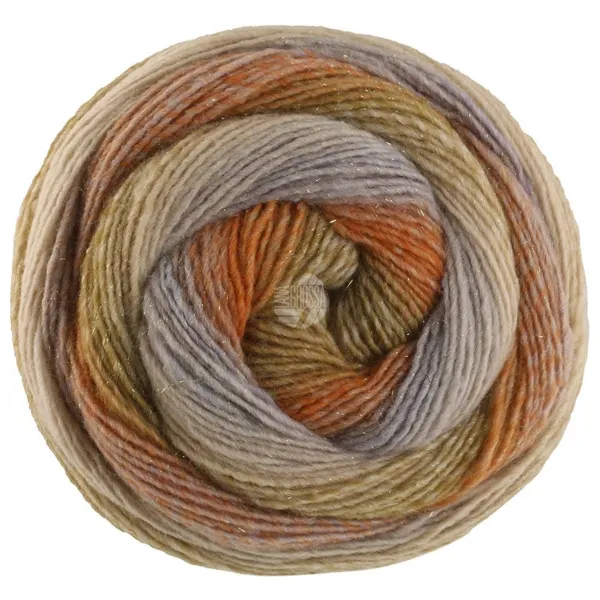 Lana Grossa Gomitolo Gala 4028 Sand/gråbeige/rust/orange/grønorange/khaki/sivgrøn/lys beige