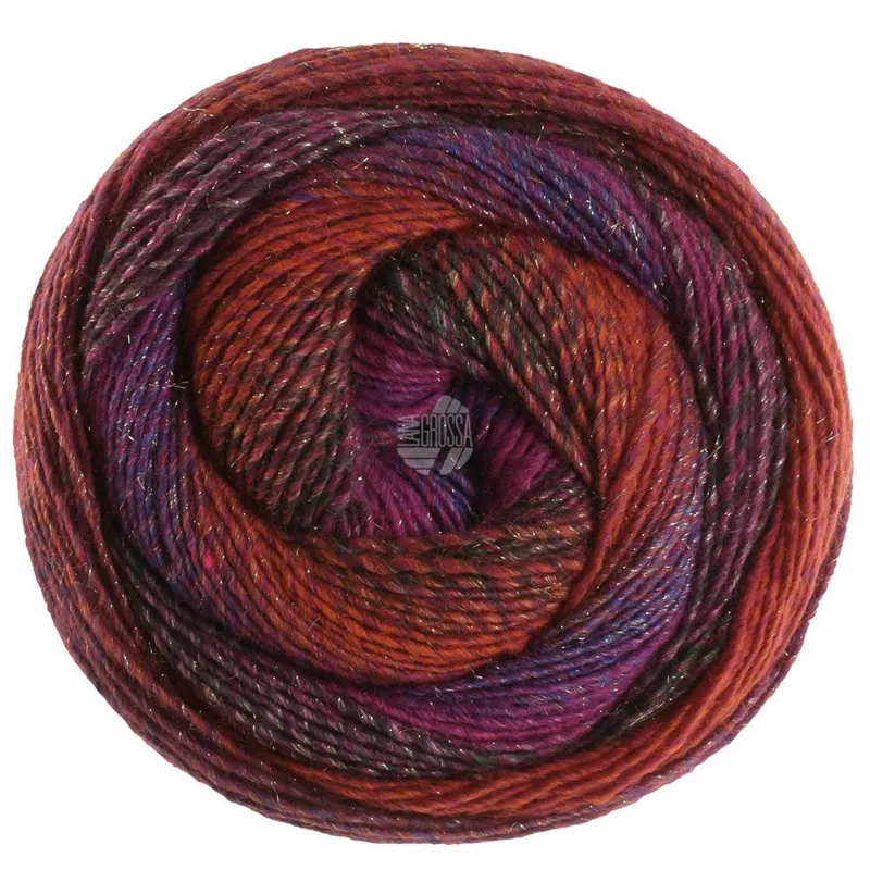 Lana Grossa Gomitolo Gala 4029 Bourgogne/sort-rød/rødviolet/purpur/blåviolet/mørkeblå/rustrød/terrakotta