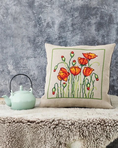 Broderikit Vilde valmuer 40 x 40 cm