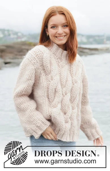 264-33 Ivory Cable Sweater by DROPS Design