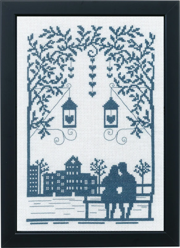 Broderikit Par på bænk 29 x 20 cm