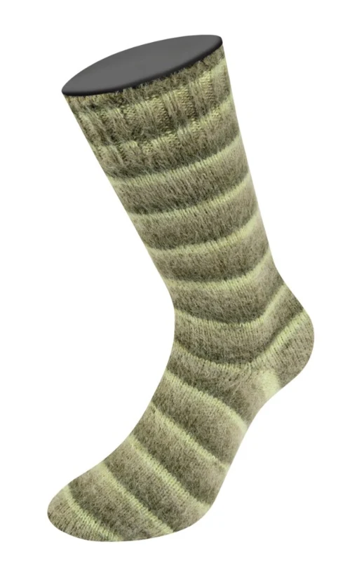Lana Grossa Cosy Socks Soft Stripes 107 Lysegrøn/resedagrøn/grågrøn/mosgrøn