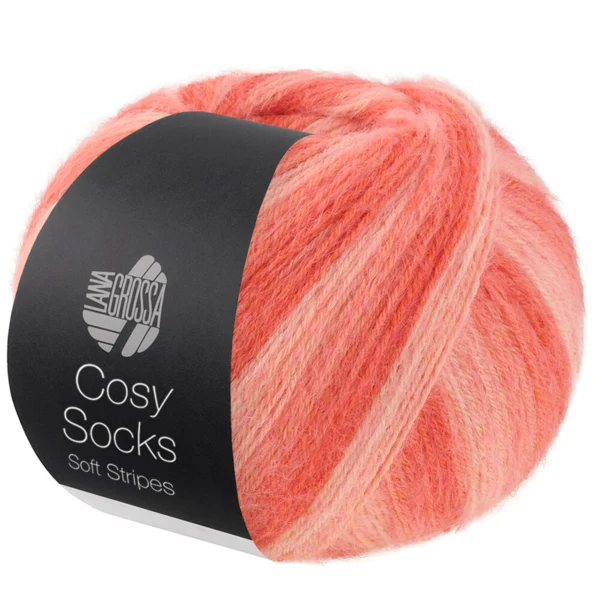 Lana Grossa Cosy Socks Soft Stripes 113 Laks/lakserød/koral