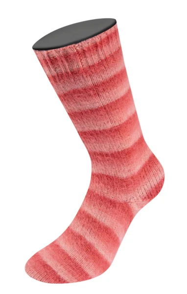 Lana Grossa Cosy Socks Soft Stripes 113 Laks/lakserød/koral