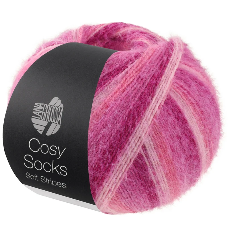 Lana Grossa Cosy Socks Soft Stripes 108 Rosa/gammelrosa/laks/lyngrosa