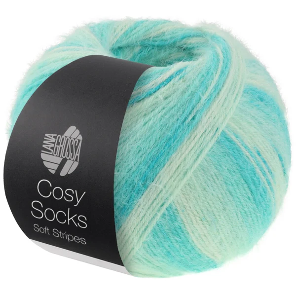 Lana Grossa Cosy Socks Soft Stripes 102 Jade/lysegrøn/hvidgrøn/råhvid