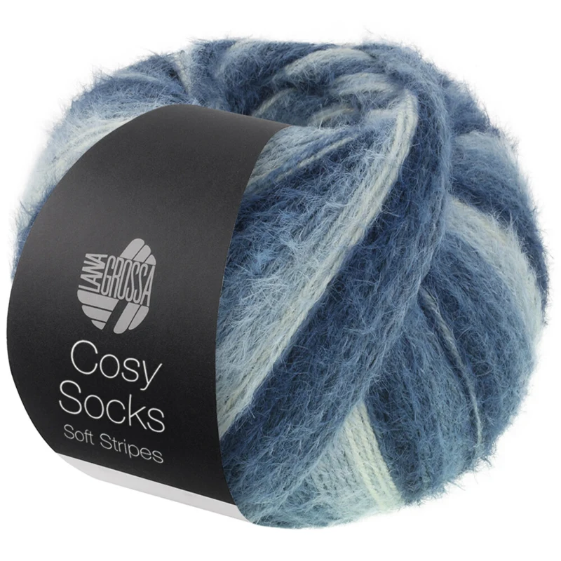 Lana Grossa Cosy Socks Soft Stripes 106 Sortblå/gråblå/røgblå/hvidblå