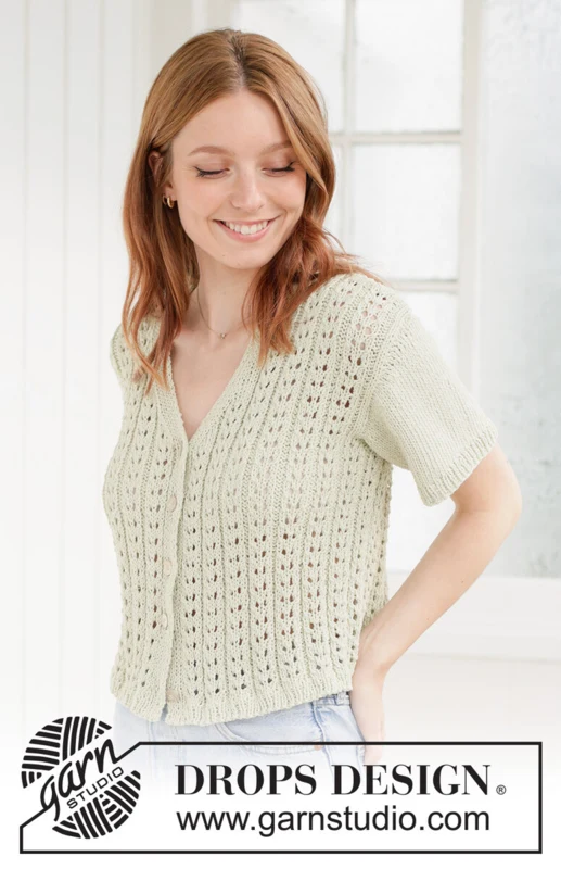 266-25 Sweet Lime Cardi by DROPS Design
