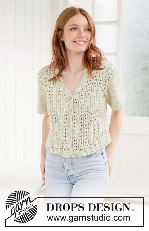 266-25 Sweet Lime Cardi by DROPS Design