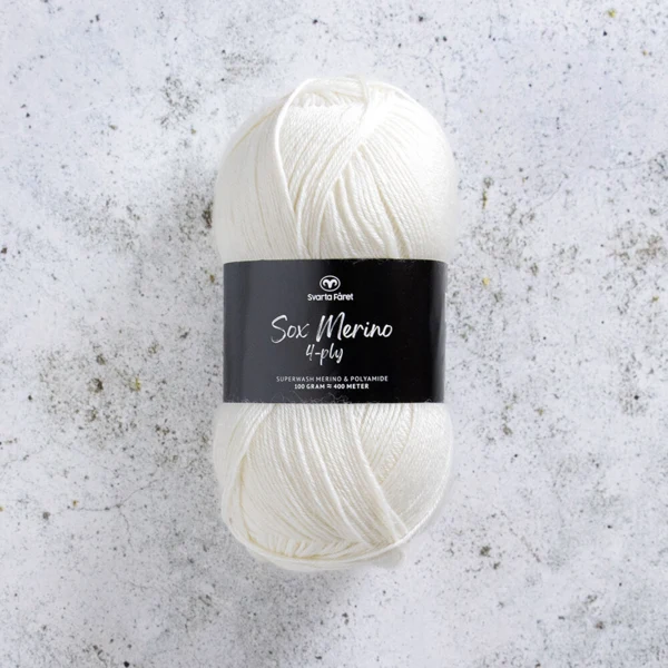 Svarta Fåret Sox Merino 4 ply 00 Naturlig hvid