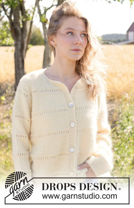 268-13 Soft Daffodil Cardigan by DROPS Design
