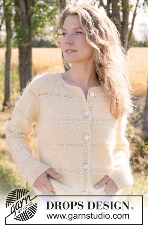 268-13 Soft Daffodil Cardigan by DROPS Design