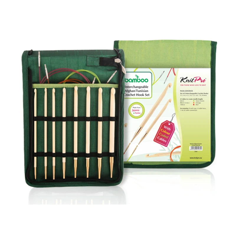 KnitPro BAMBOO Tunesisk hæklenålesæt 8 str. (3.50-8.00mm)
