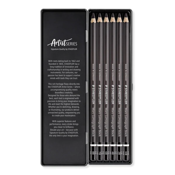STAEDTLER Mars Lumograph tegneblyanter, 6 stk – Hovedbillede åben