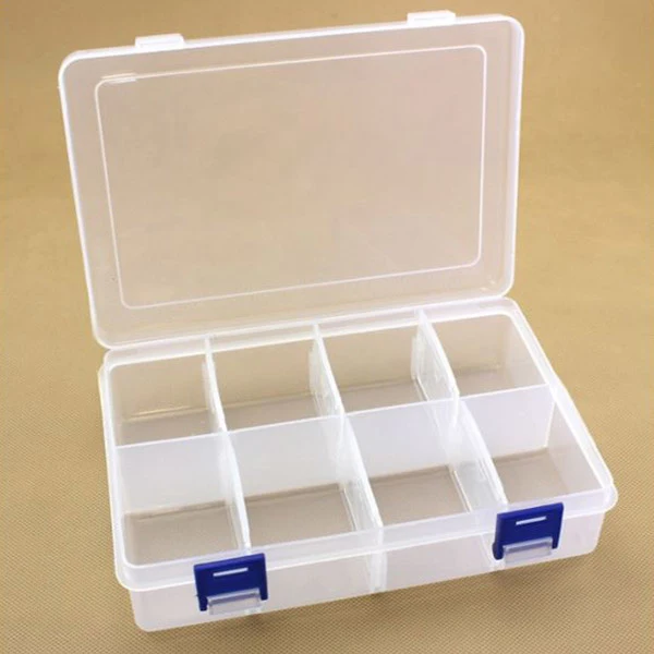 HobbyArts Plastboks med låg, transparent, 20x13,5 cm, 8 rum