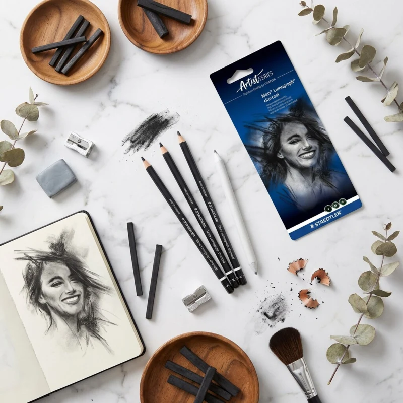 STAEDTLER mars lumograph charcoal & tegnestub, 3 + 1 stk – Hovedbillede
