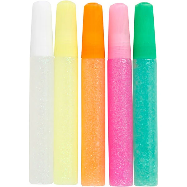 Glitterlim, 10 ml, 5 stk. Pastel farver