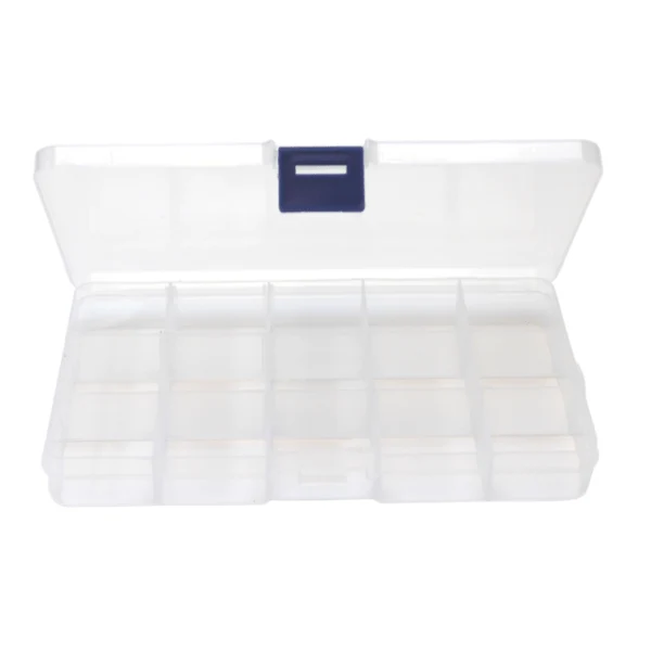 HobbyArts Plastboks med låg Transparent 17,6 x 10 cm, 15 rum