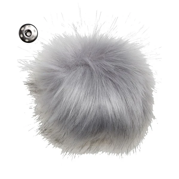 Go Handmade Pompon m. trykknap, 13 cm 17260 Grå