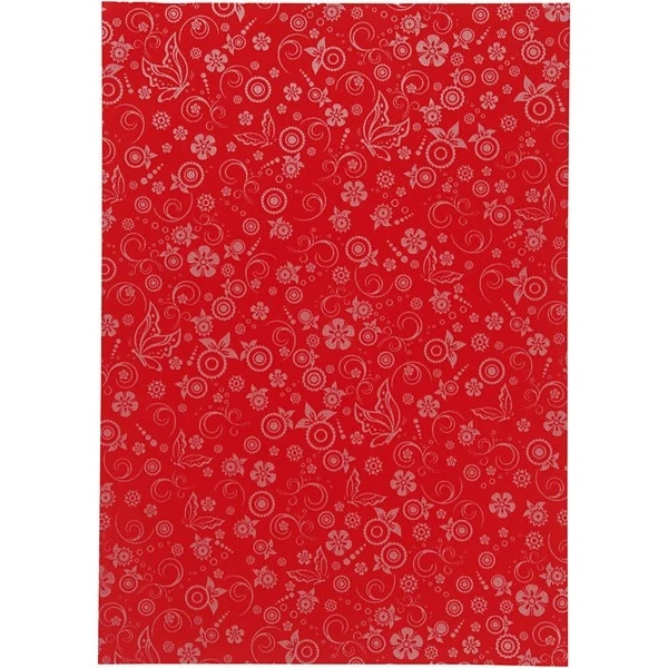 Papir, A4, svagt sølvprint Rød